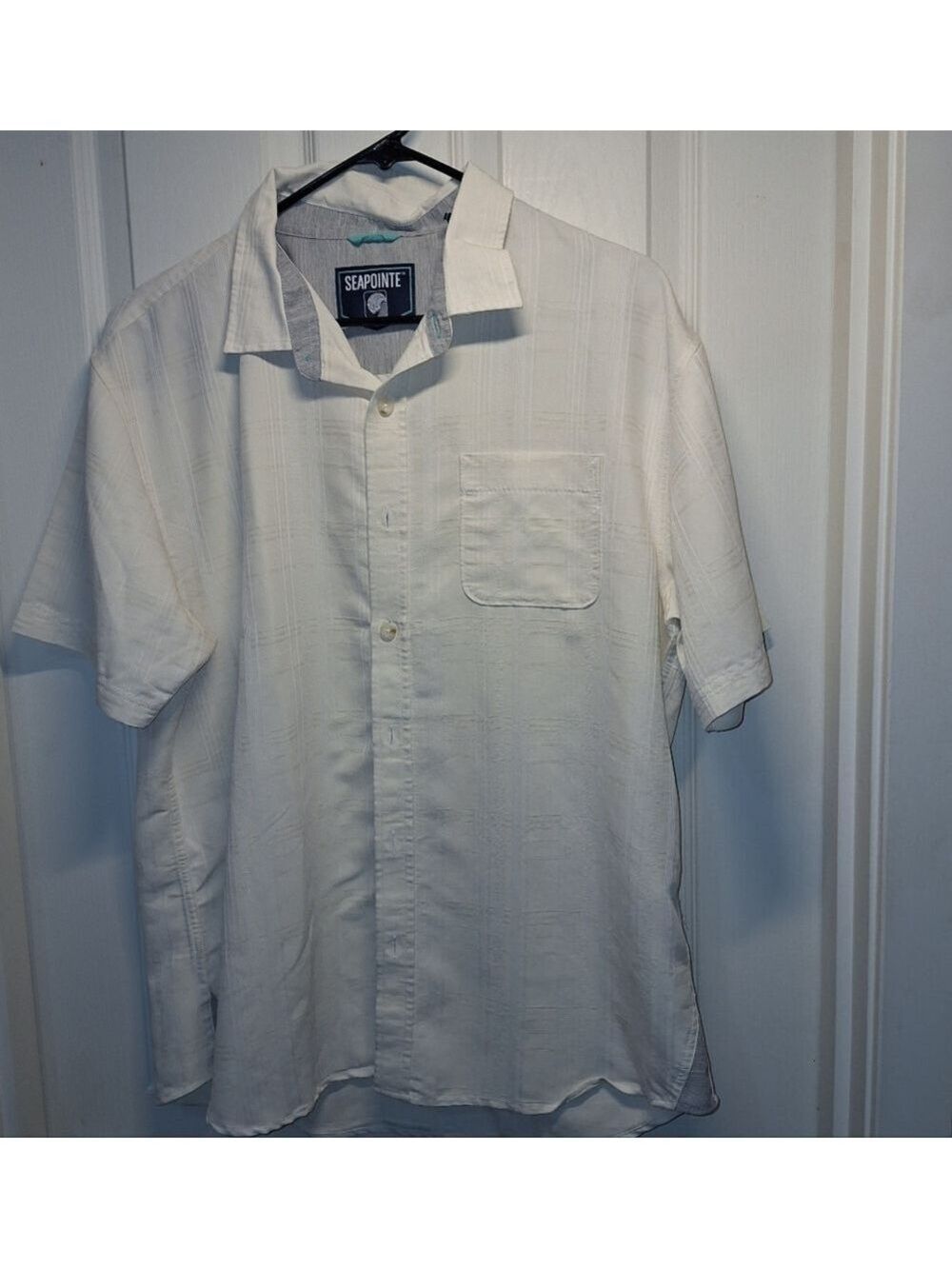 Seapointe Men's Cream Short Sleeve Button Down Shirt Wool Blend Large